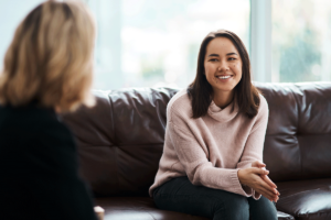 A woman talking to a psychiatrist in Charleston, WV